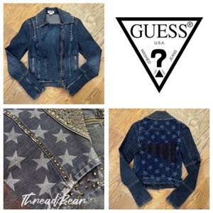 Vintage [GUESS] Americana Studded Denim | Asymmetrical USA Blue Jean Jacket | XS